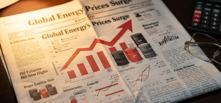 Energipriserna driver inflationen uppåt — så påverkas dina lån och din ekonomi Finansiella dokument med energiprisgrafer och inflationsdata på skrivbord