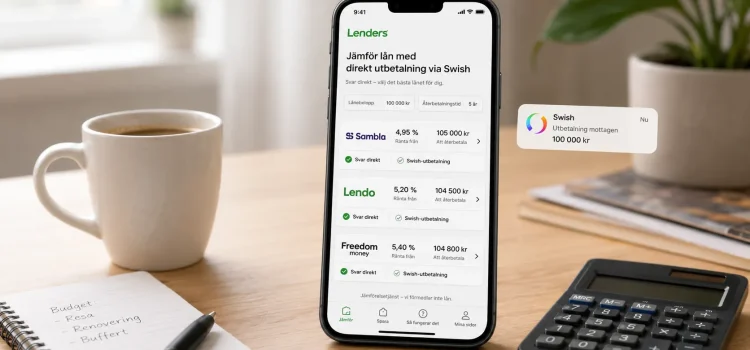 Swish-lån 2026 jämför långivare med direkt utbetalning via Swish