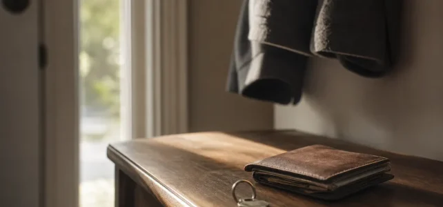 Sänkt amortering ger dig ett val som kan kosta eller ge hundratusentals kronor Plånbok och husnyckel på ett hallbord, symbol för val mellan amortering och sparande