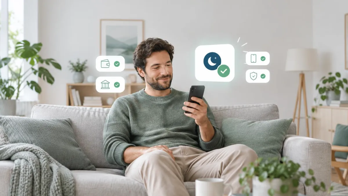 Man som får ett lån utbetalt i mobilen sent på kvällen