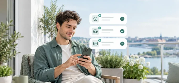 Ung man som jämför nya smslån i mobilen