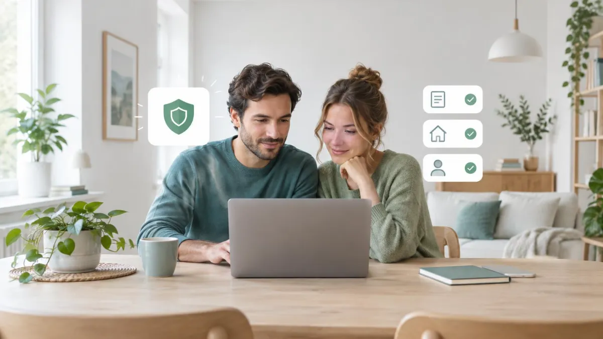 Par som går igenom villkoren i ett låneavtal i datorn